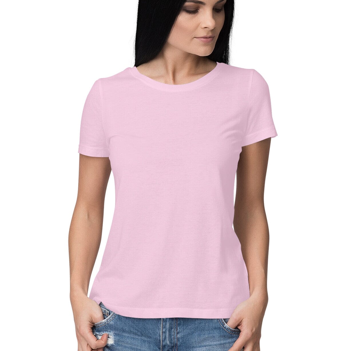 Women's Half Sleeve Plain T-Shirt Clothing Printrove Light Pink XS 