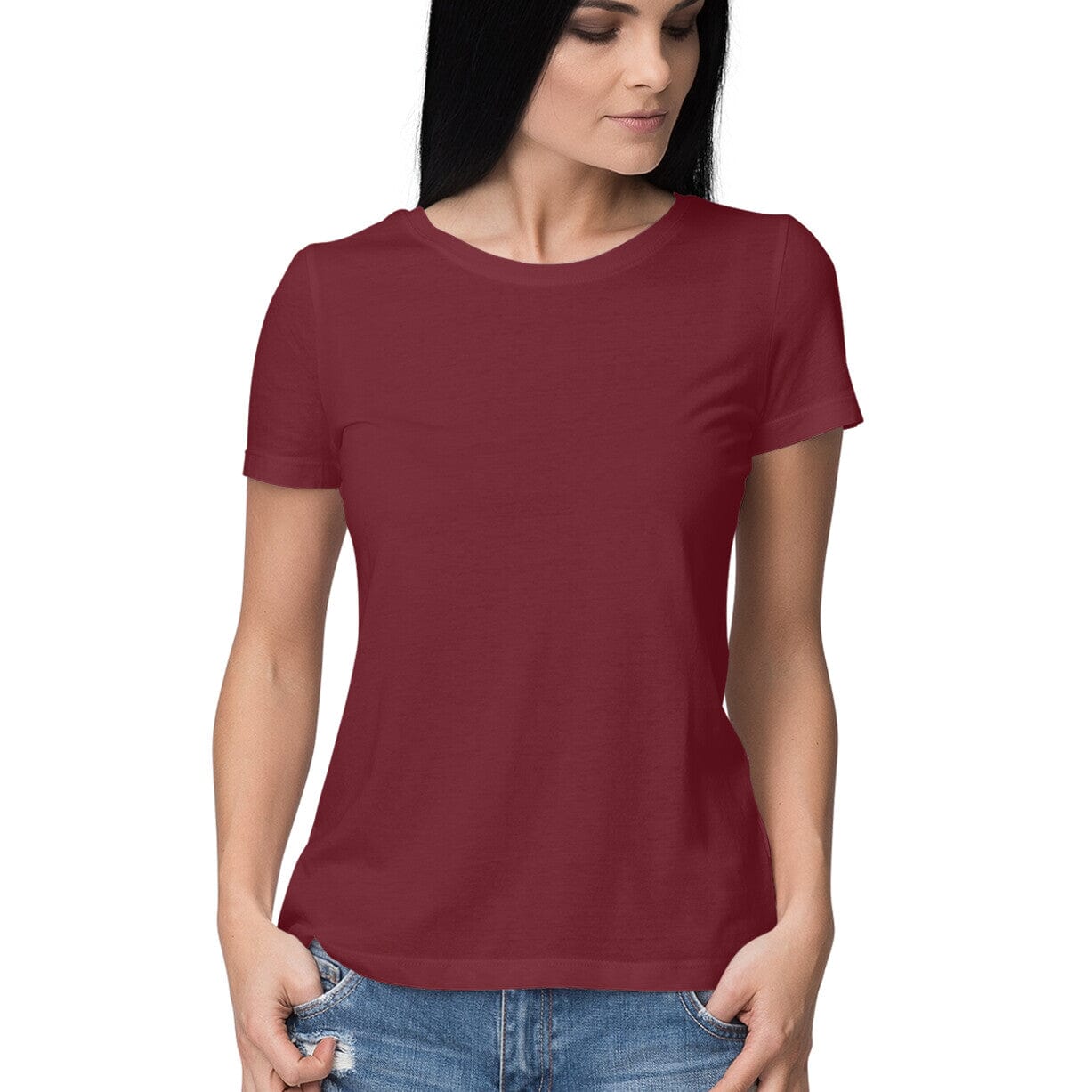 Women's Half Sleeve Plain T-Shirt Clothing Printrove Maroon XS 