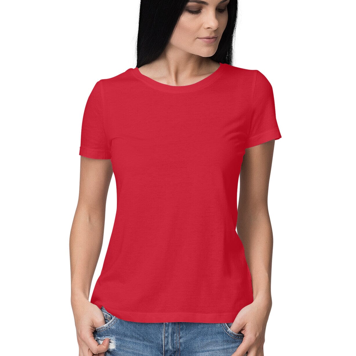 Women's Half Sleeve Plain T-Shirt Clothing Printrove Red XS 