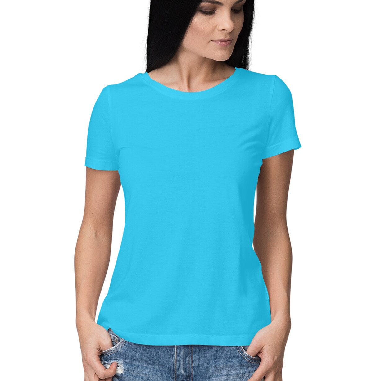 Women's Half Sleeve Plain T-Shirt Clothing Printrove Sky Blue XS 