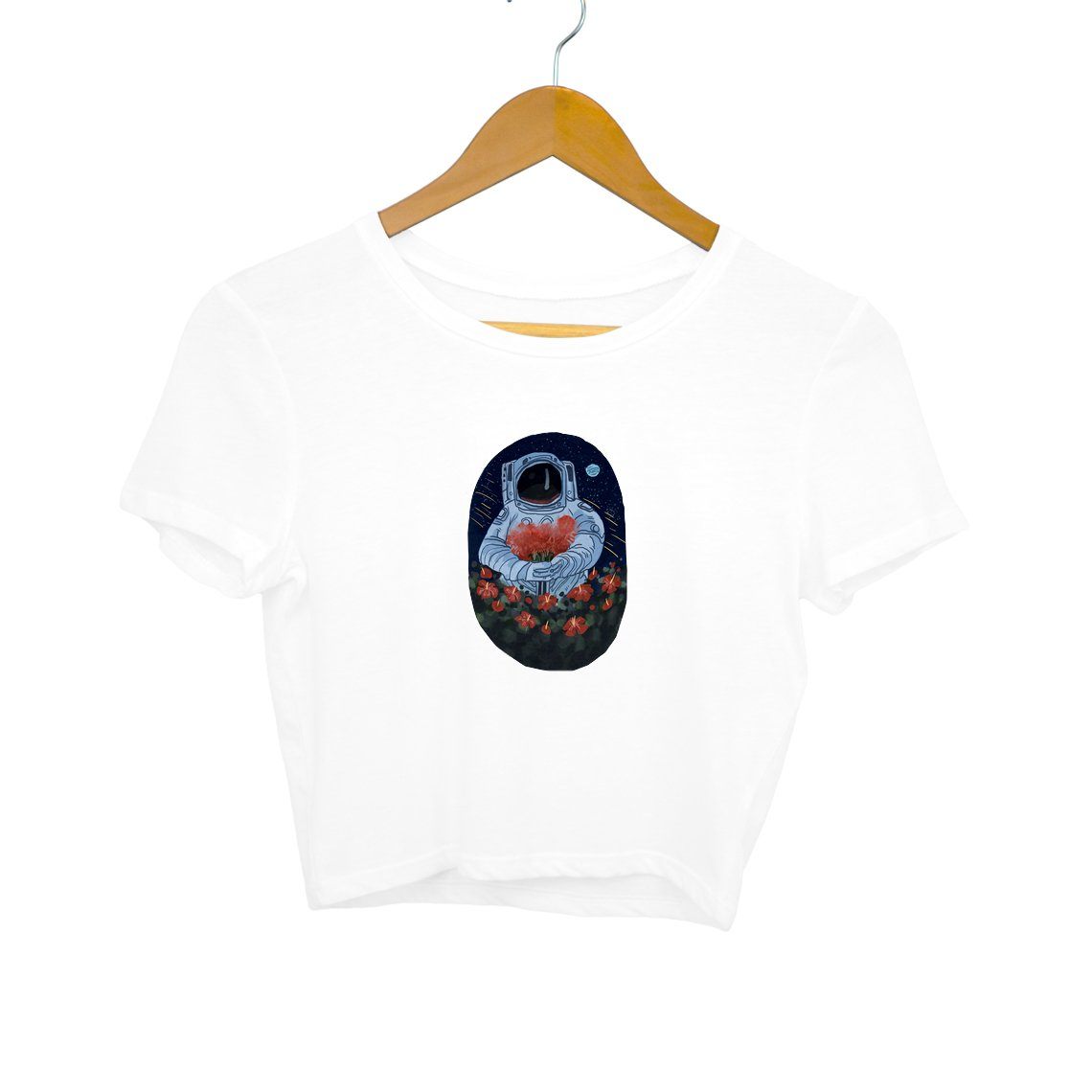 Color Cartoon Astronaut Illustration - Crop Top Clothing Printrove White S 