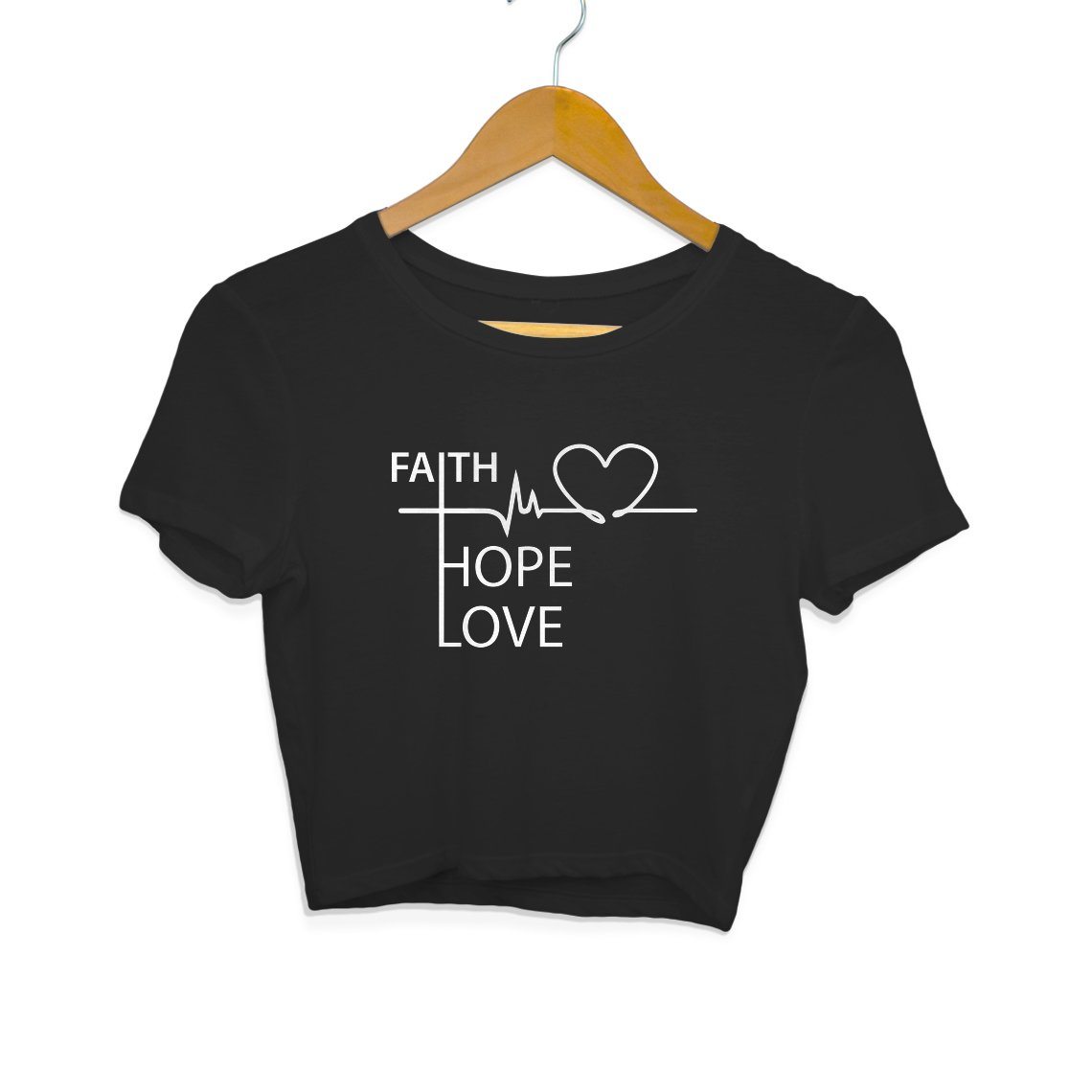 Faith, Hope, Love - Crop Top Clothing Printrove Black S 