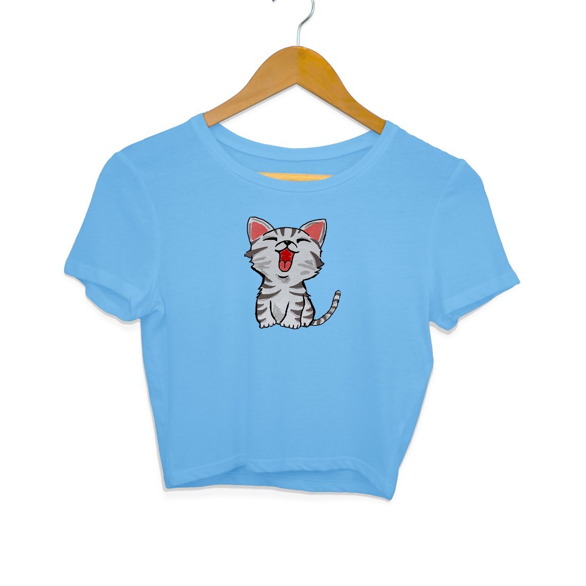 Grey Cartoon Cat - Crop Top Clothing Printrove Sky Blue S 