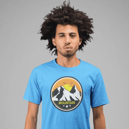 Mountains and Sunset Retro T-Shirt Clothing Printrove Sky Blue S 